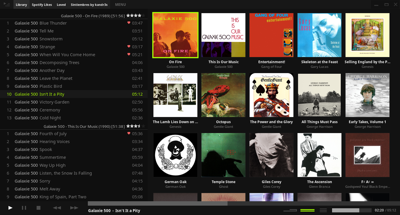 kandr3s&rsquo; music library on Tauon Music Box